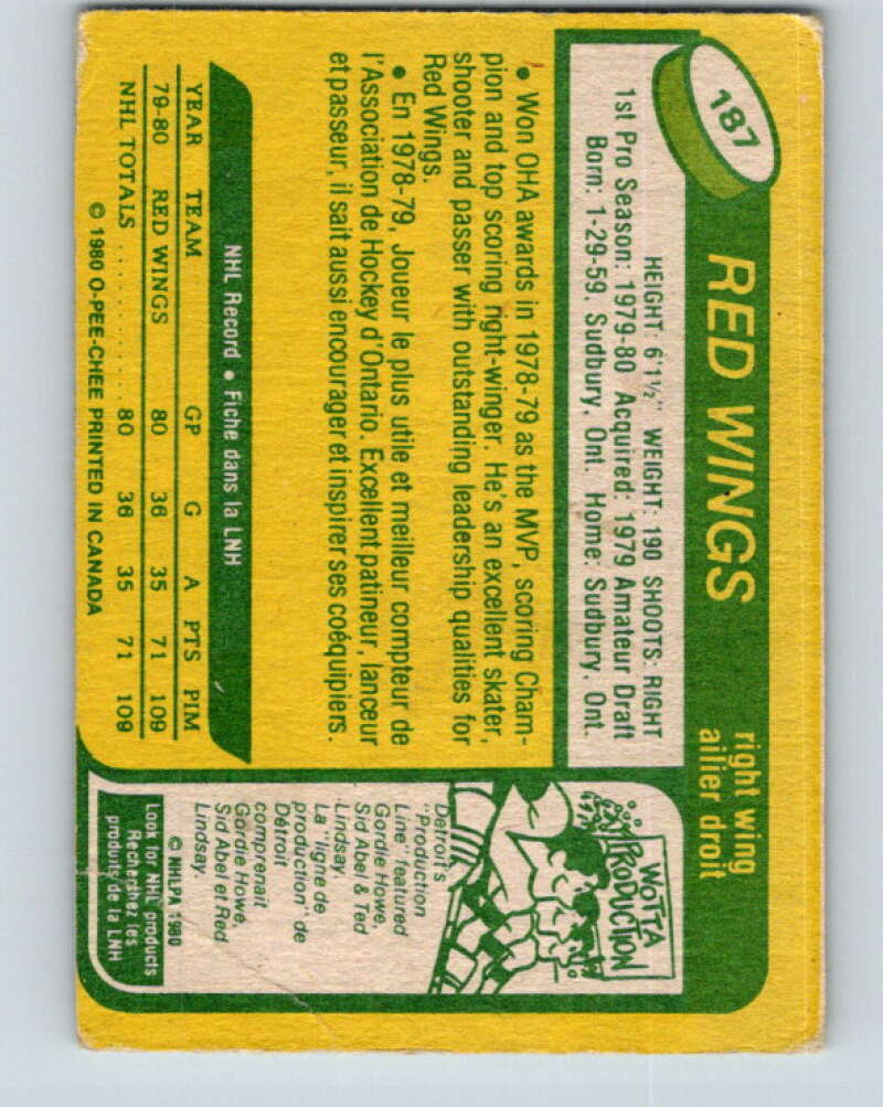 1980-81 O-Pee-Chee #187 Mike Foligno RC Rookie Detroit Red Wings V11447