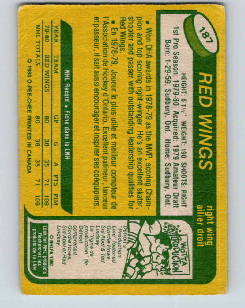 1980-81 O-Pee-Chee #187 Mike Foligno RC Rookie Detroit Red Wings V11448