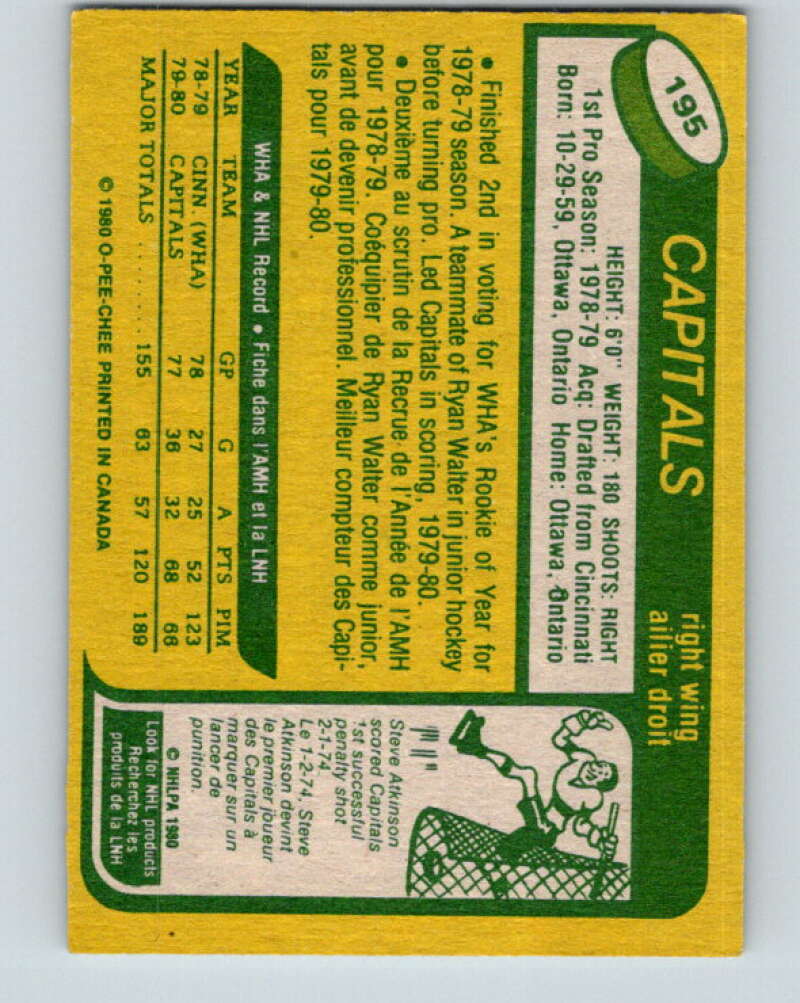 1980-81 O-Pee-Chee #195 Mike Gartner RC Rookie Washington Capitals V11453