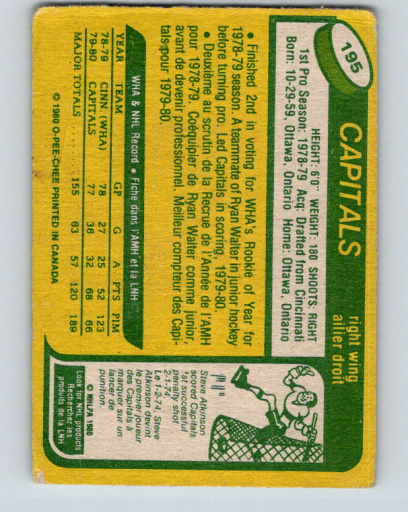 1980-81 O-Pee-Chee #195 Mike Gartner RC Rookie Washington Capitals V11458