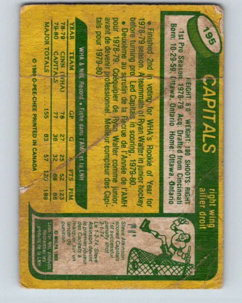 1980-81 O-Pee-Chee #195 Mike Gartner RC Rookie Washington Capitals V11460