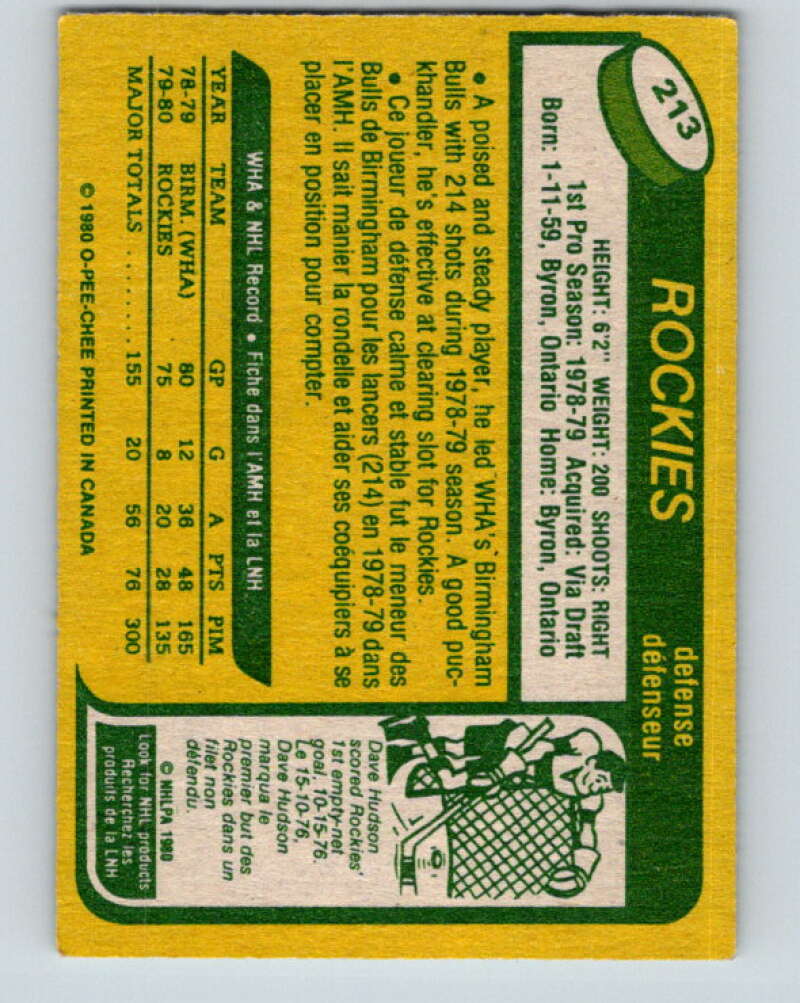 1980-81 O-Pee-Chee #213 Rob Ramage RC Rookie Colorado Rockies V11472