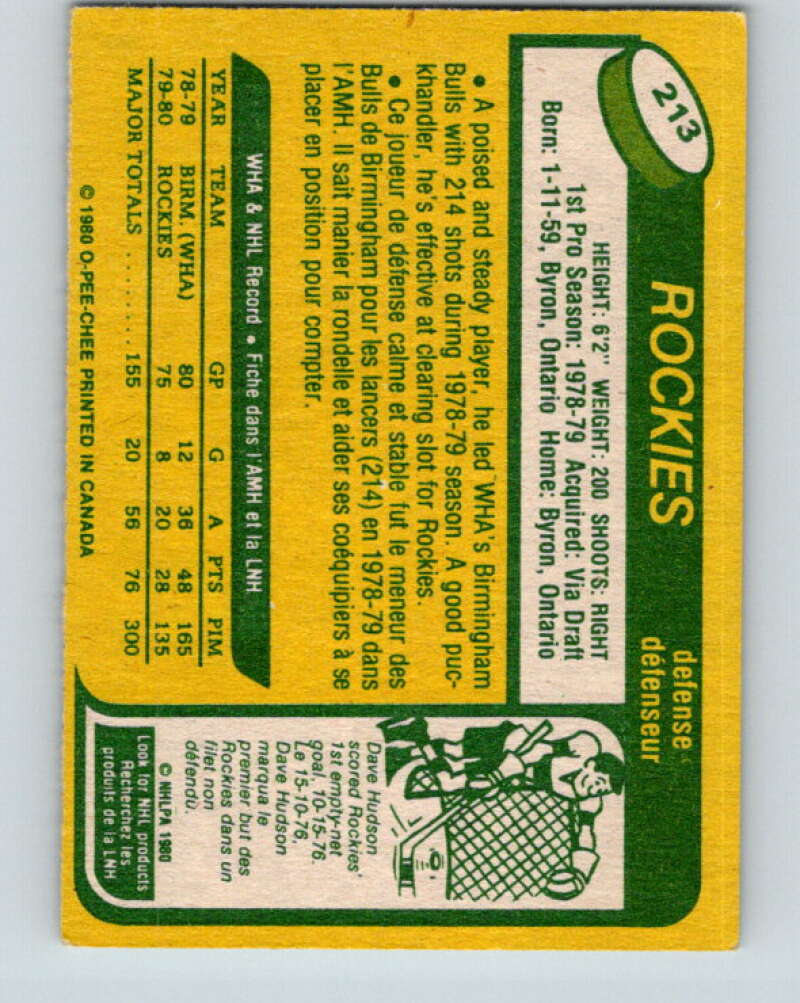 1980-81 O-Pee-Chee #213 Rob Ramage RC Rookie Colorado Rockies V11473