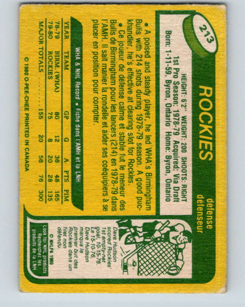 1980-81 O-Pee-Chee #213 Rob Ramage RC Rookie Colorado Rockies V11474
