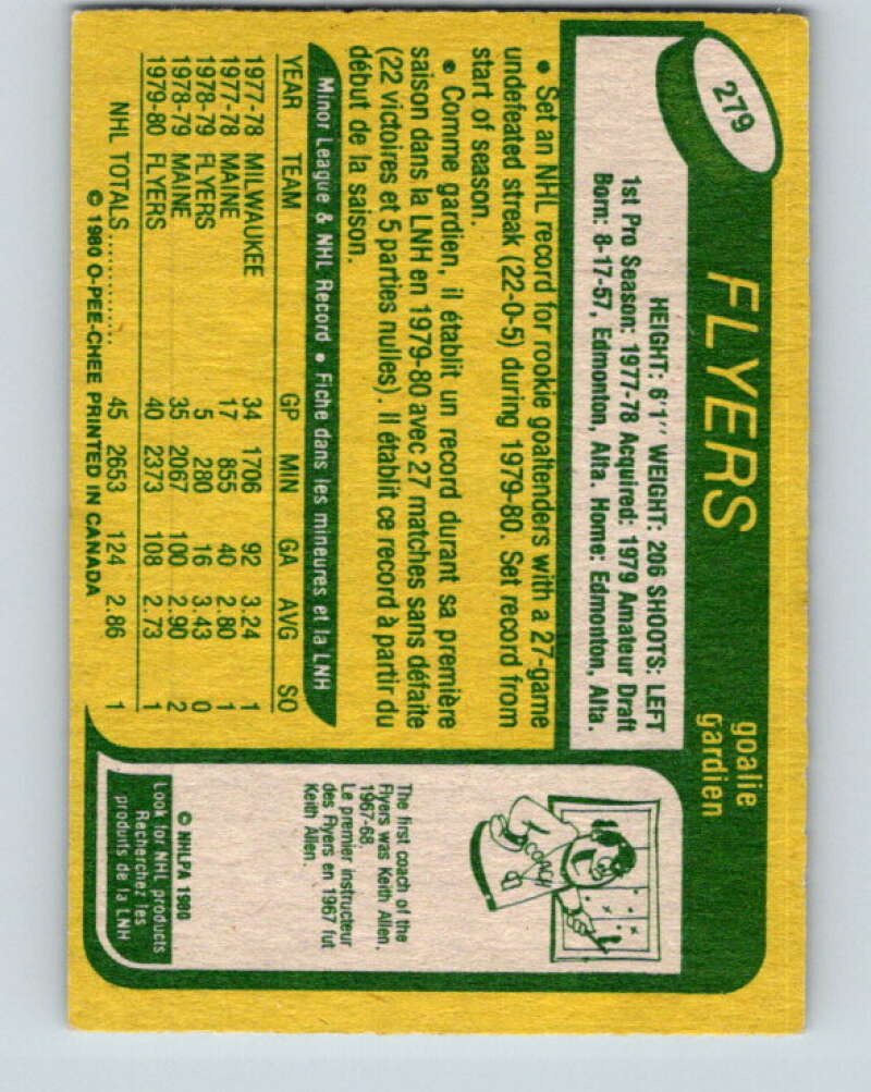 1980-81 O-Pee-Chee #279 Pete Peeters RC Rookie Philadelphia Flyers V11507