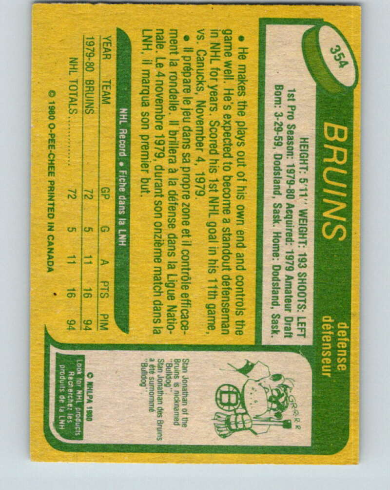 1980-81 O-Pee-Chee #354 Brad McCrimmon RC Rookie Boston Bruins V11570