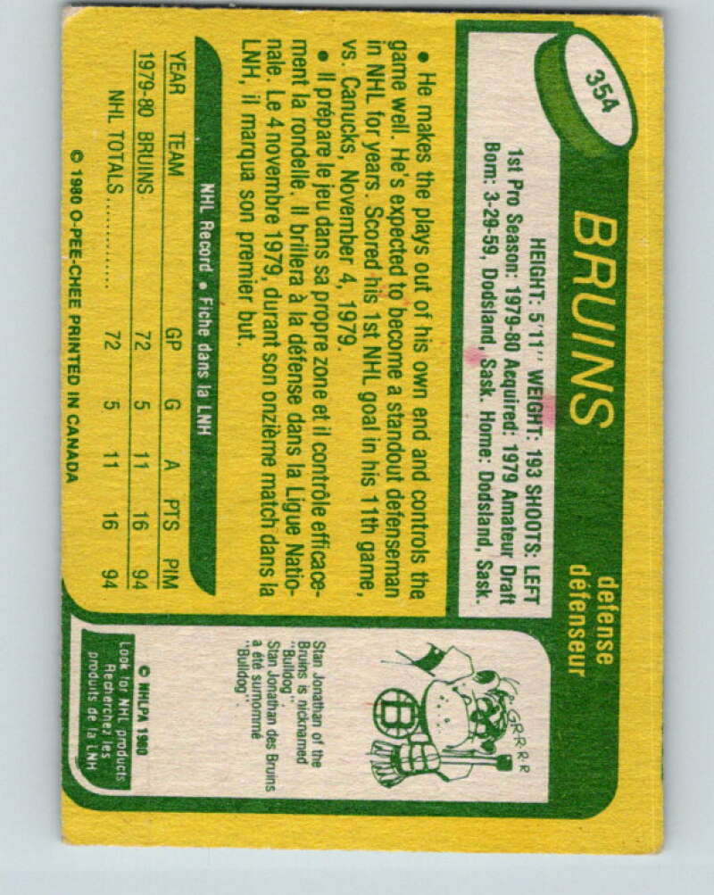 1980-81 O-Pee-Chee #354 Brad McCrimmon RC Rookie Boston Bruins V11571