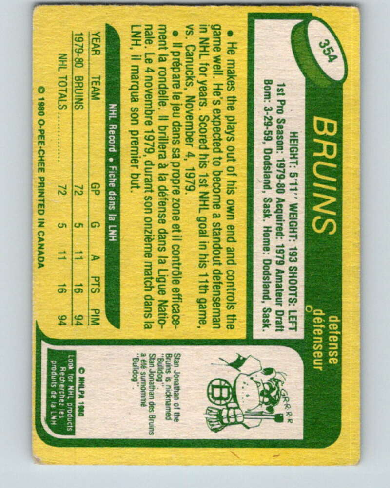 1980-81 O-Pee-Chee #354 Brad McCrimmon RC Rookie Boston Bruins V11572