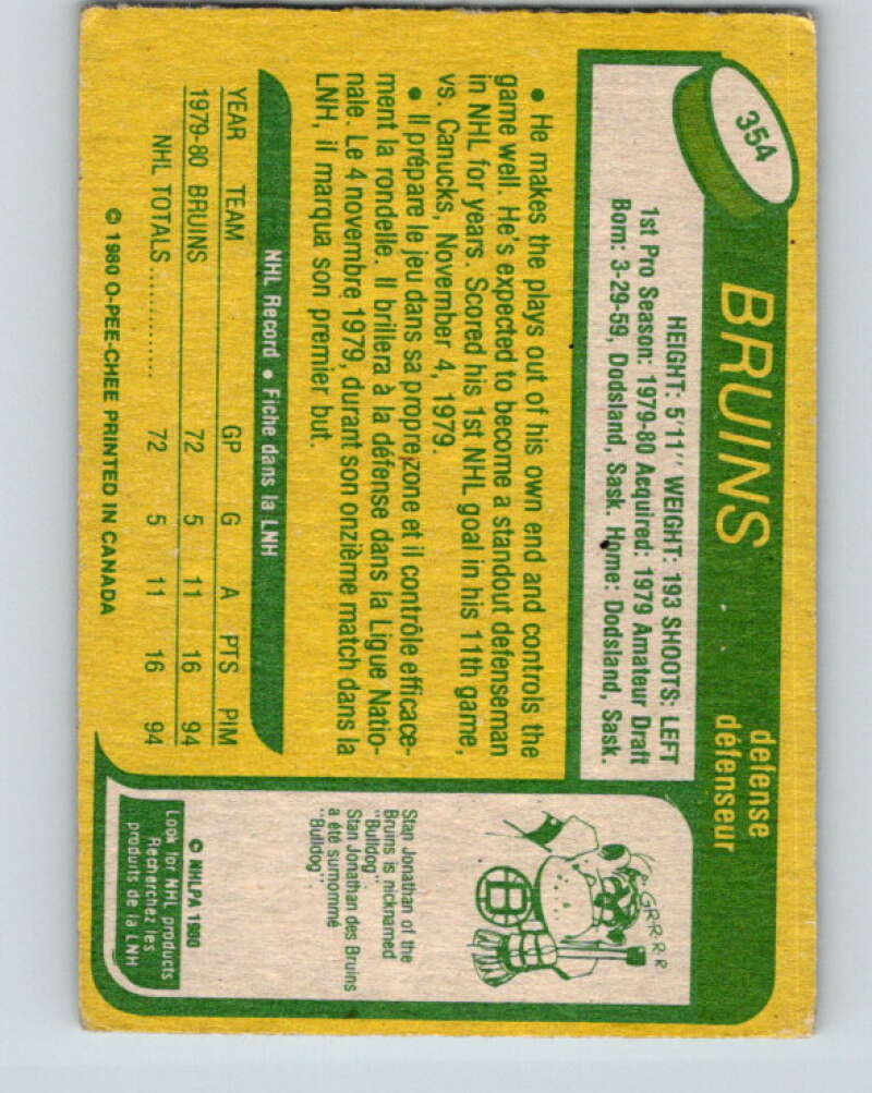 1980-81 O-Pee-Chee #354 Brad McCrimmon RC Rookie Boston Bruins V11573