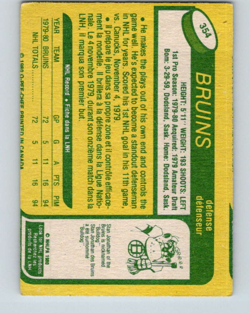1980-81 O-Pee-Chee #354 Brad McCrimmon RC Rookie Boston Bruins V11574