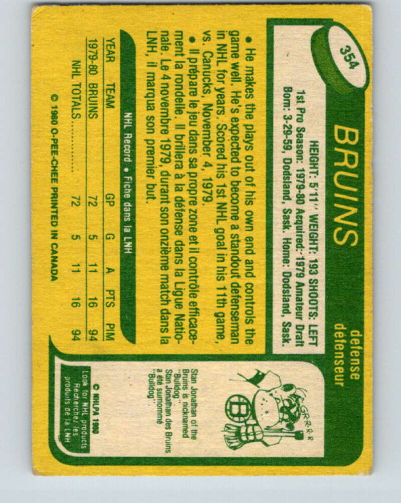 1980-81 O-Pee-Chee #354 Brad McCrimmon RC Rookie Boston Bruins V11575