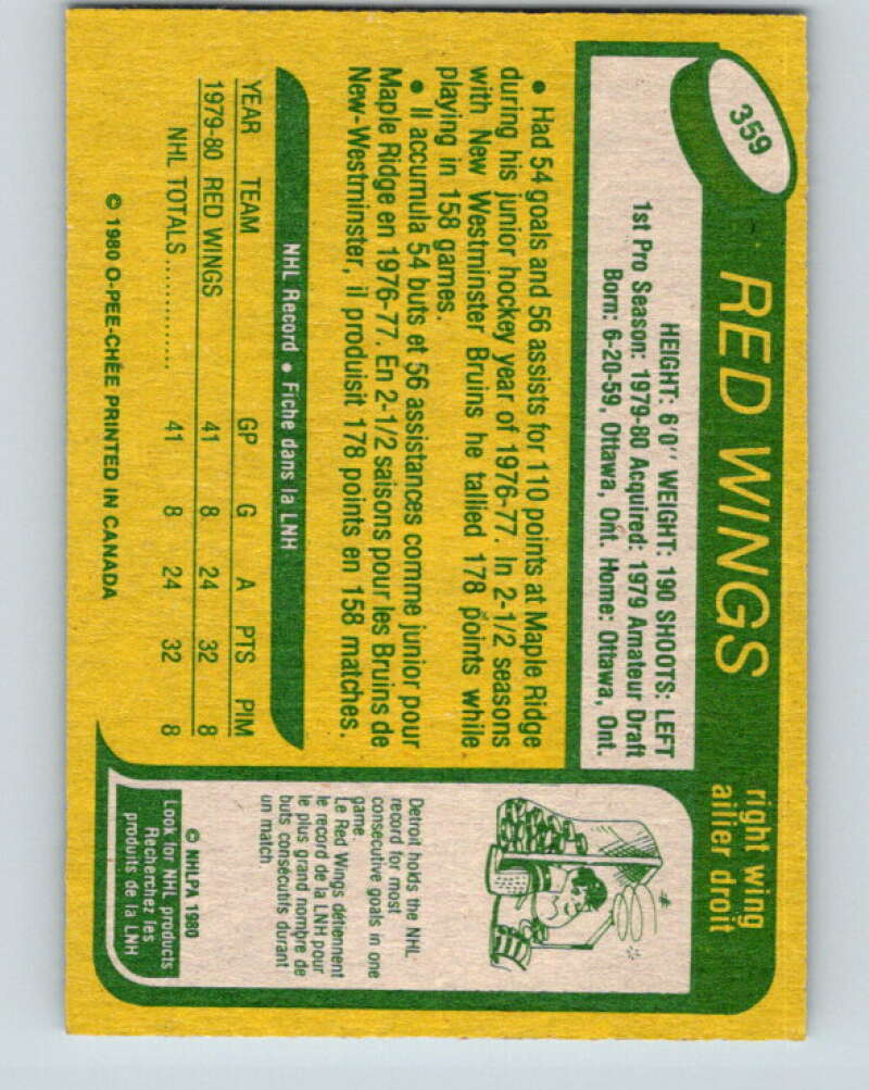 1980-81 O-Pee-Chee #359 John Ogrodnick RC Rookie Detroit Red Wings V11578