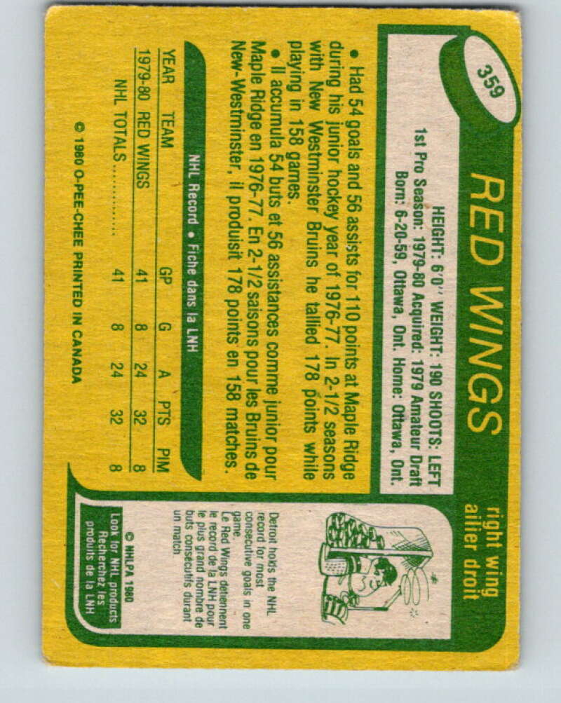 1980-81 O-Pee-Chee #359 John Ogrodnick RC Rookie Detroit Red Wings V11581