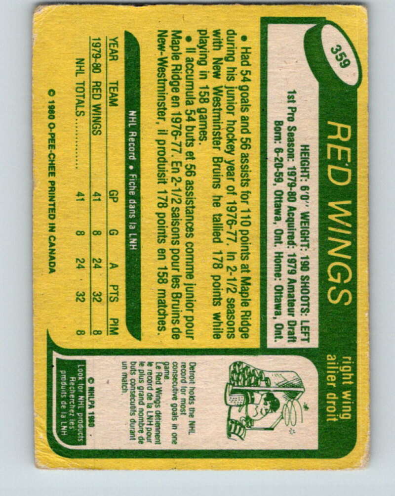 1980-81 O-Pee-Chee #359 John Ogrodnick RC Rookie Detroit Red Wings V11584