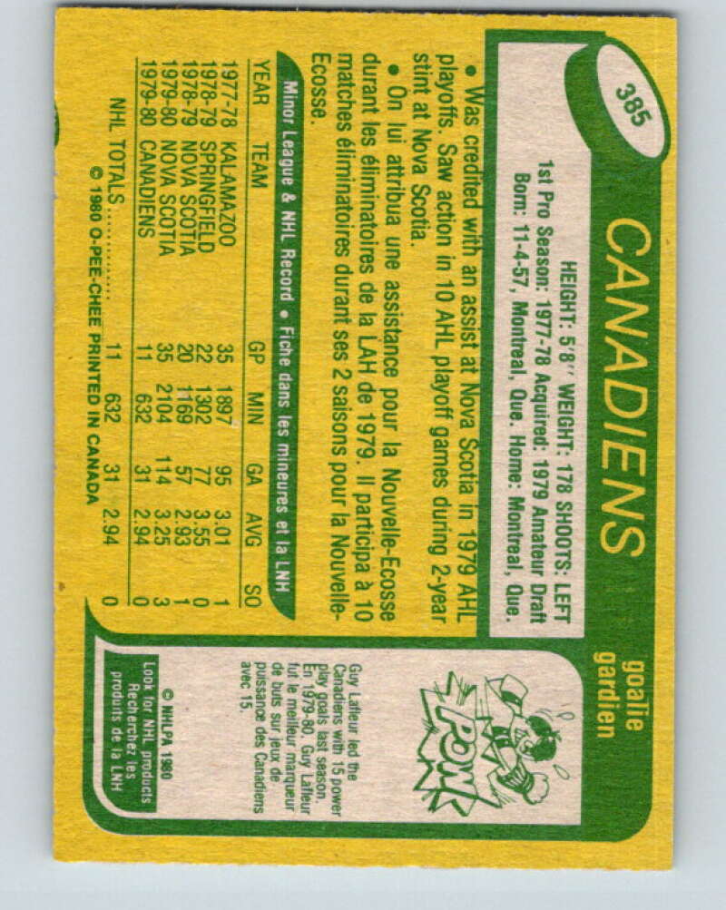 1980-81 O-Pee-Chee #385 Richard Sevigny RC Rookie Montreal Canadiens V11585