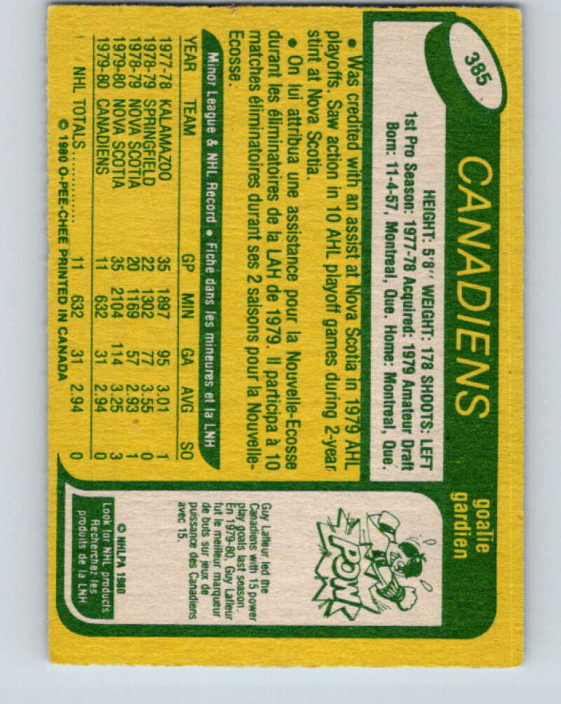 1980-81 O-Pee-Chee #385 Richard Sevigny RC Rookie Montreal Canadiens V11587