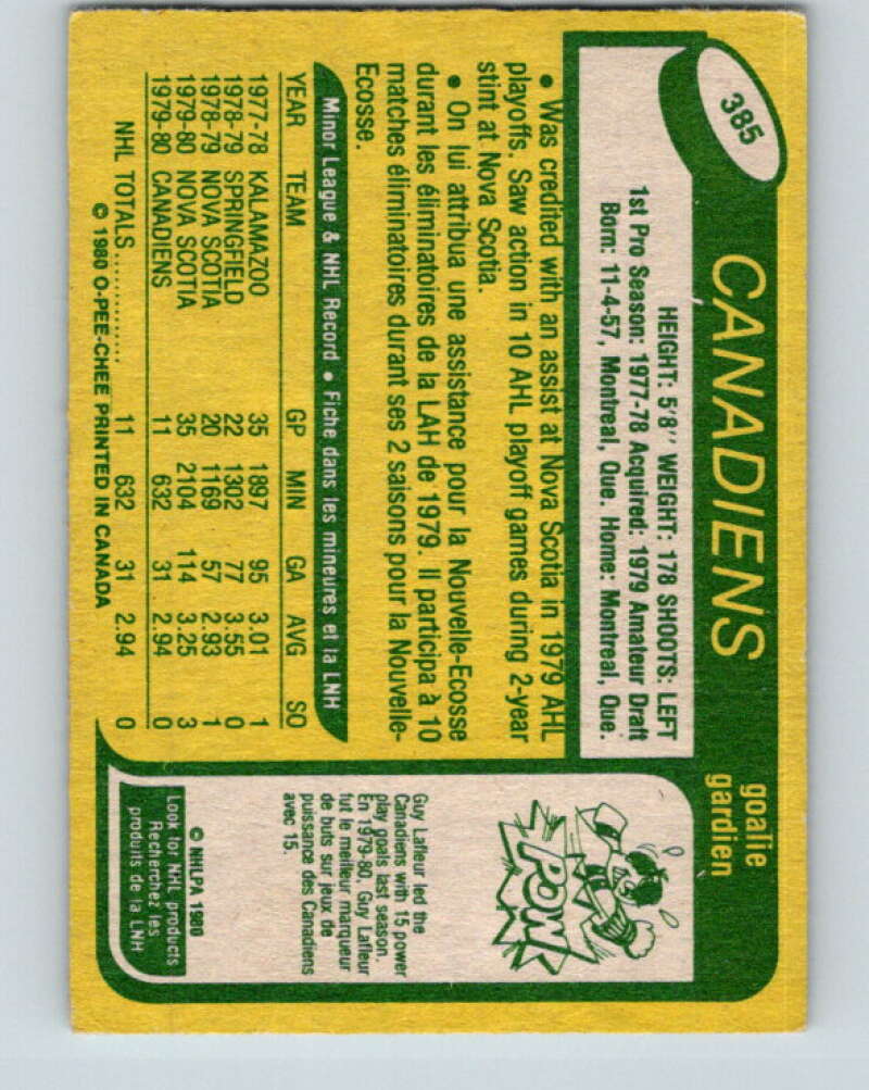 1980-81 O-Pee-Chee #385 Richard Sevigny RC Rookie Montreal Canadiens V11588