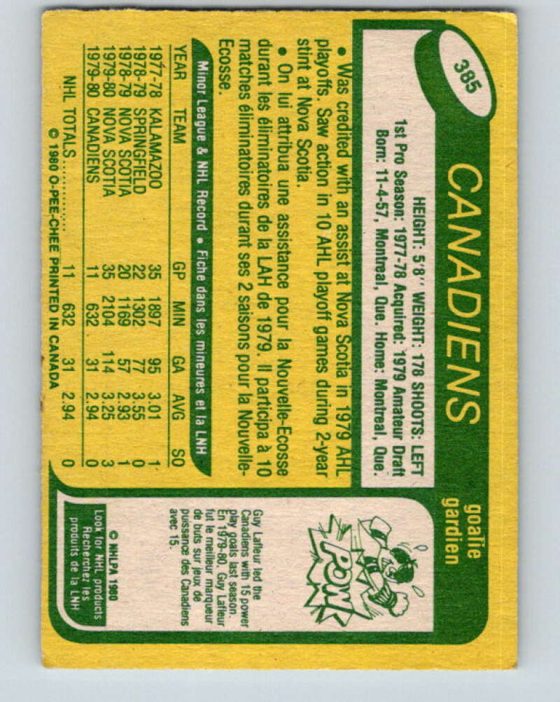 1980-81 O-Pee-Chee #385 Richard Sevigny RC Rookie Montreal Canadiens V11589