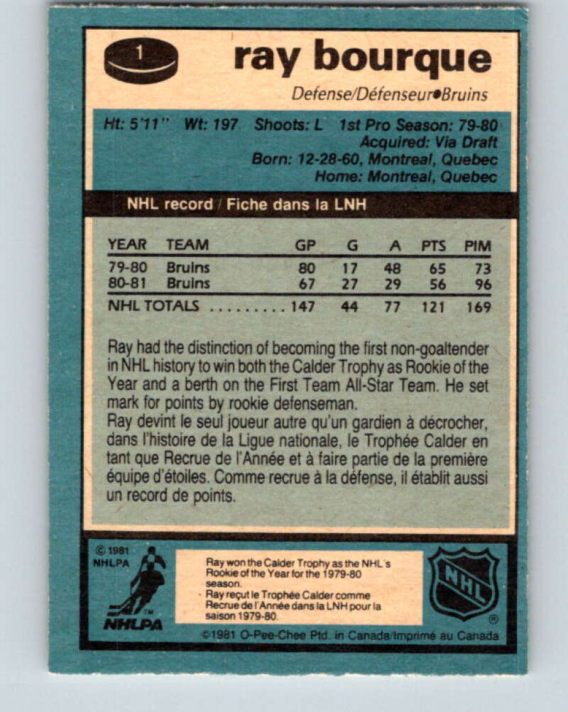 1981-82 O-Pee-Chee #1 Ray Bourque Boston Bruins V11598