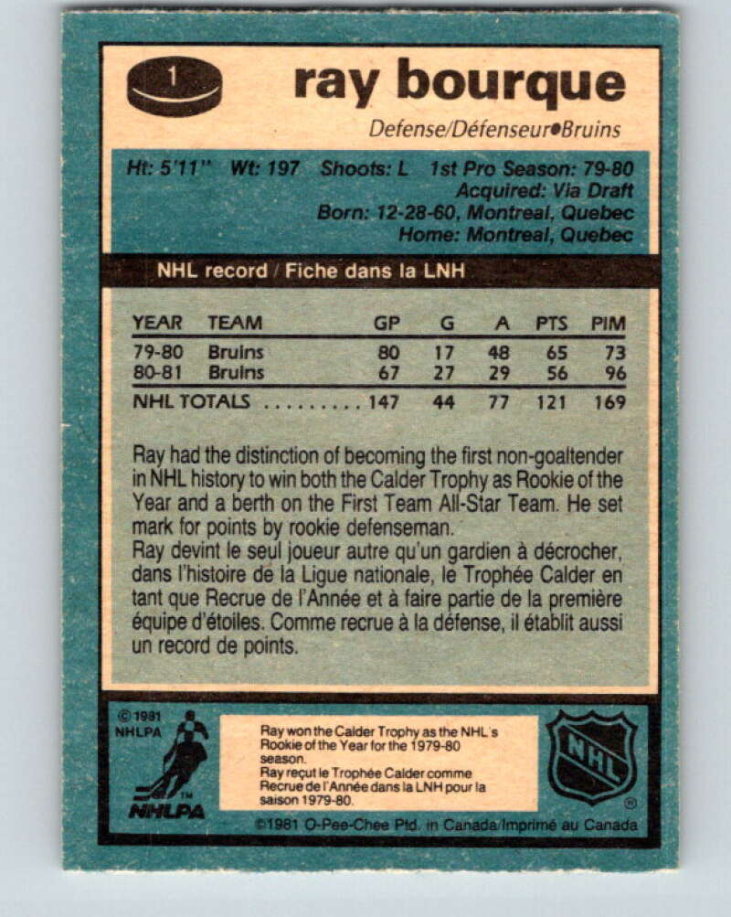 1981-82 O-Pee-Chee #1 Ray Bourque Boston Bruins V11600