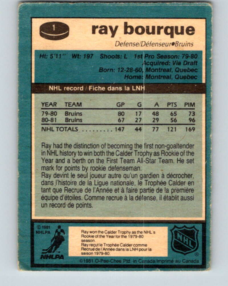 1981-82 O-Pee-Chee #1 Ray Bourque Boston Bruins V11601
