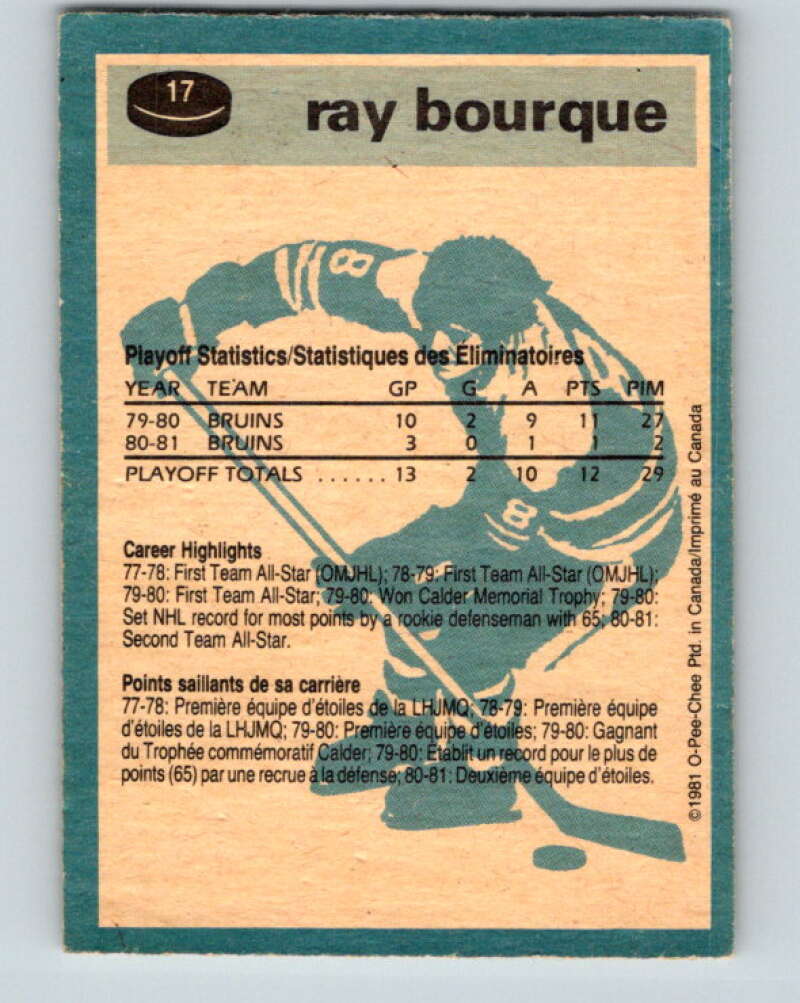 1981-82 O-Pee-Chee #17 Ray Bourque Boston Bruins V11609