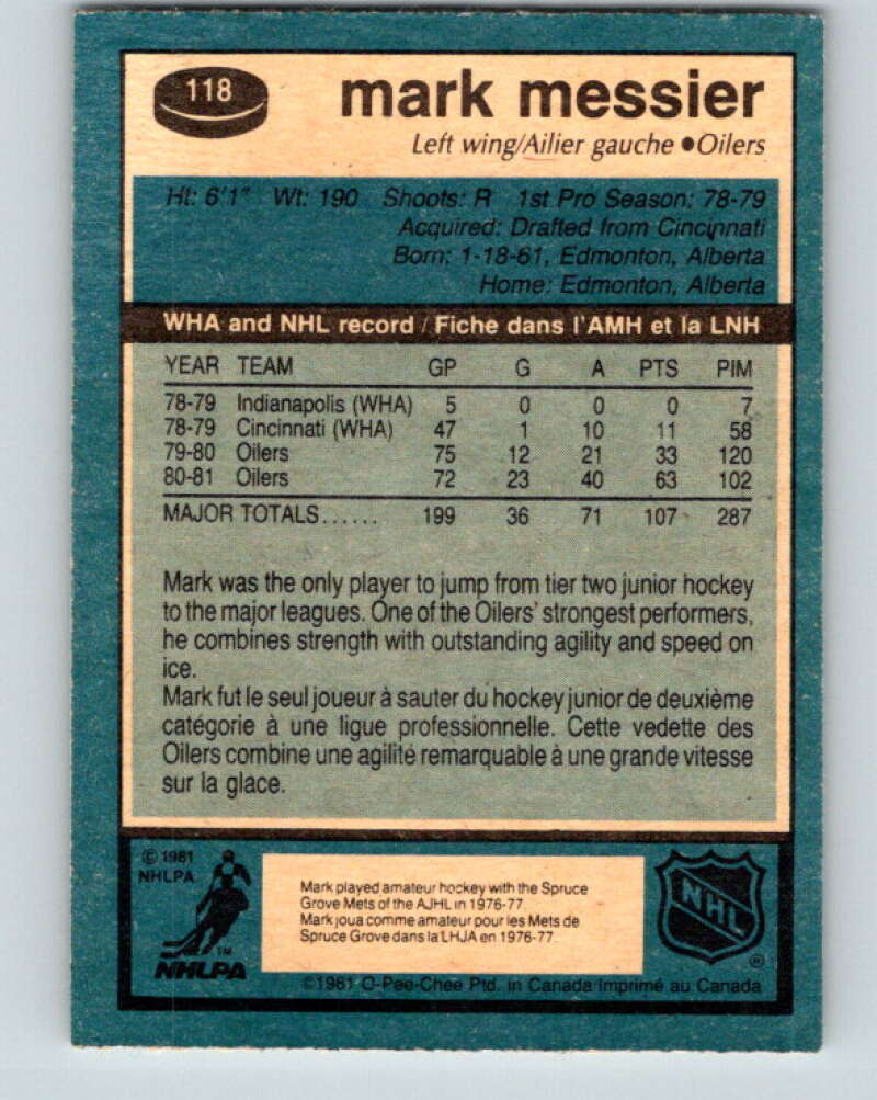 1981-82 O-Pee-Chee #118 Mark Messier Edmonton Oilers V11646