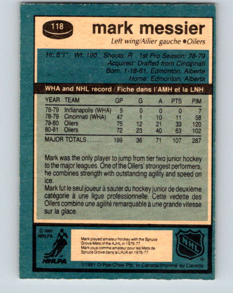 1981-82 O-Pee-Chee #118 Mark Messier Edmonton Oilers V11647