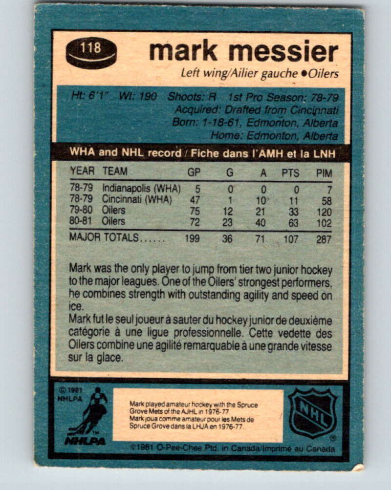 1981-82 O-Pee-Chee #118 Mark Messier Edmonton Oilers V11649