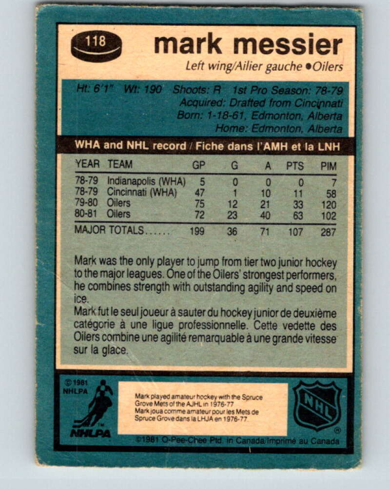 1981-82 O-Pee-Chee #118 Mark Messier Edmonton Oilers V11650