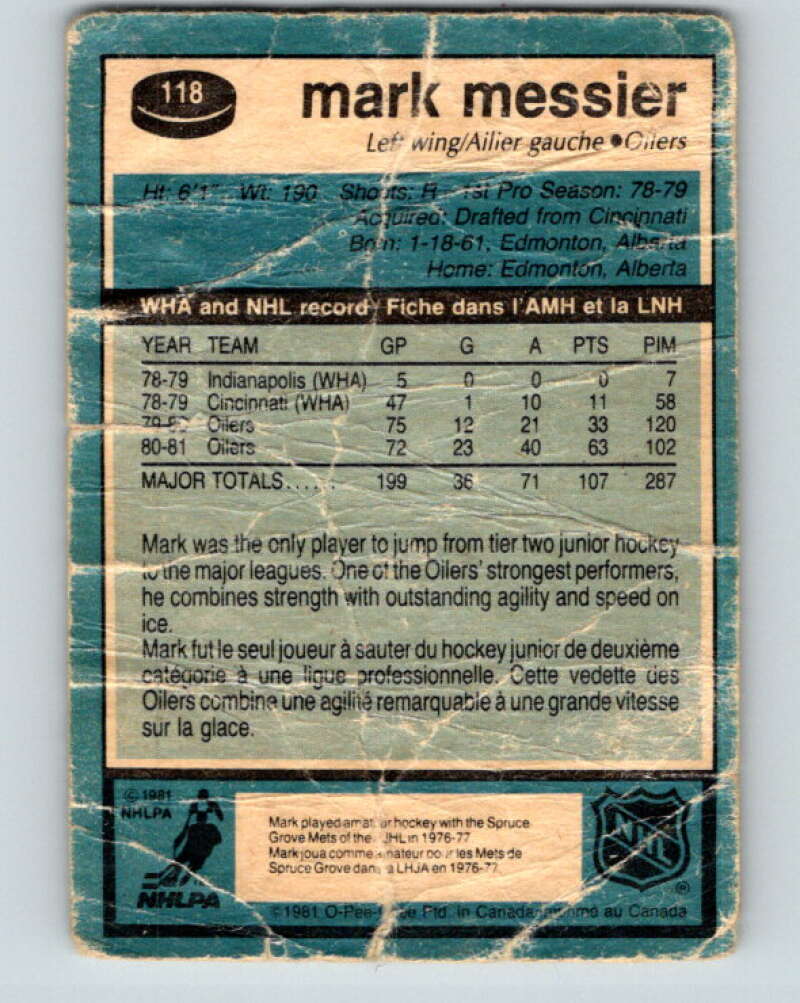 1981-82 O-Pee-Chee #118 Mark Messier Edmonton Oilers V11652