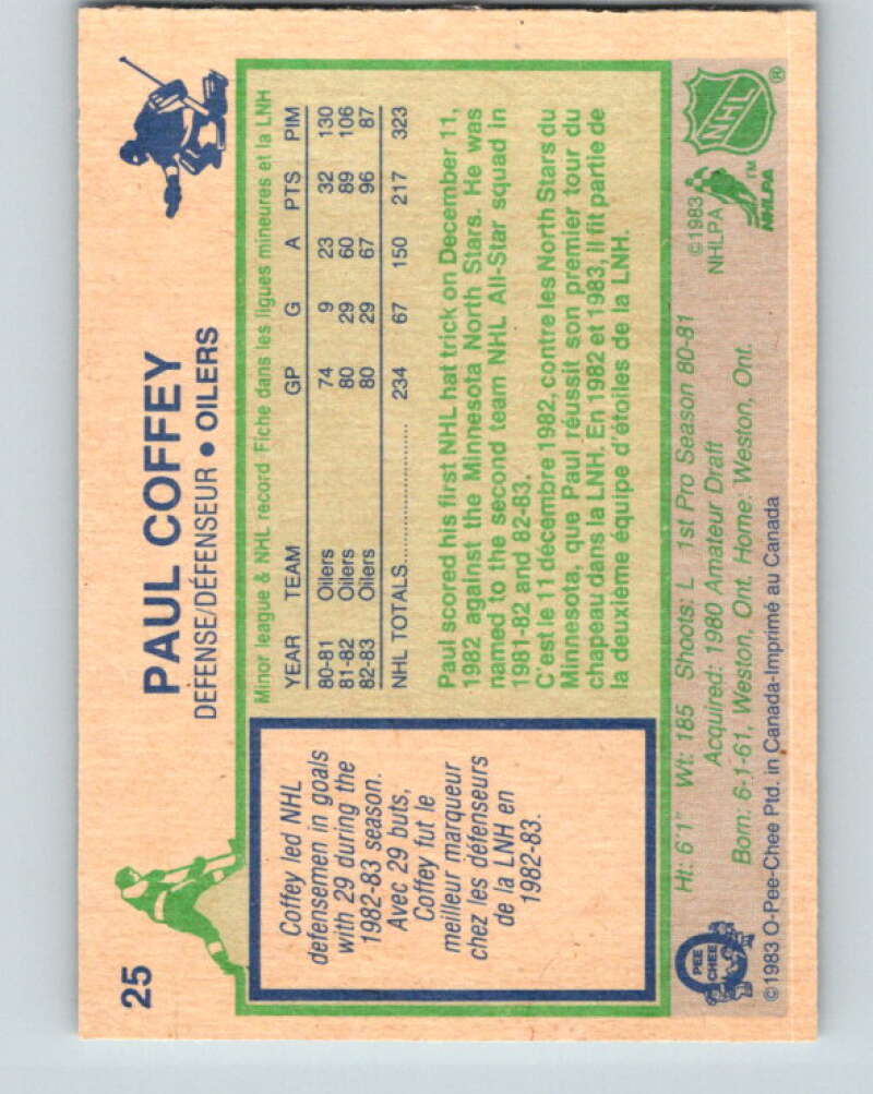 1983-84 O-Pee-Chee #25 Paul Coffey See Scans Edmonton Oilers V11700