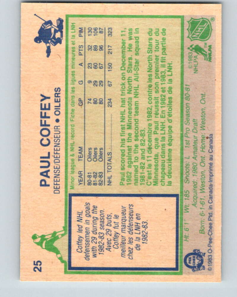 1983-84 O-Pee-Chee #25 Paul Coffey See Scans Edmonton Oilers V11701