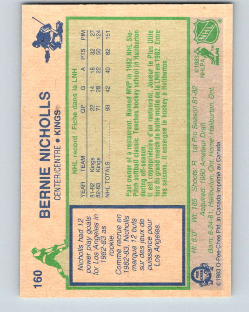 1983-84 O-Pee-Chee #160 Bernie Nicholls  RC Rookie Los Angeles Kings  V11711