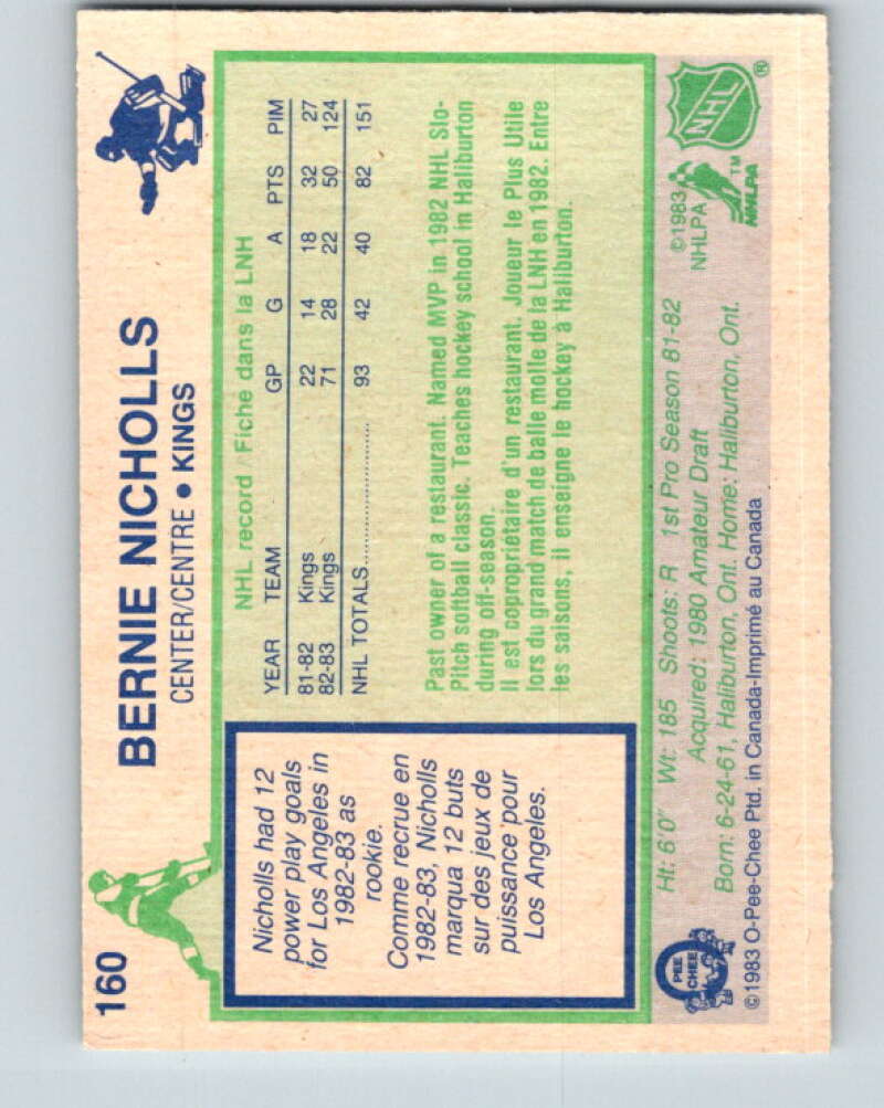 1983-84 O-Pee-Chee #160 Bernie Nicholls RC Rookie Los Angeles Kings V11714