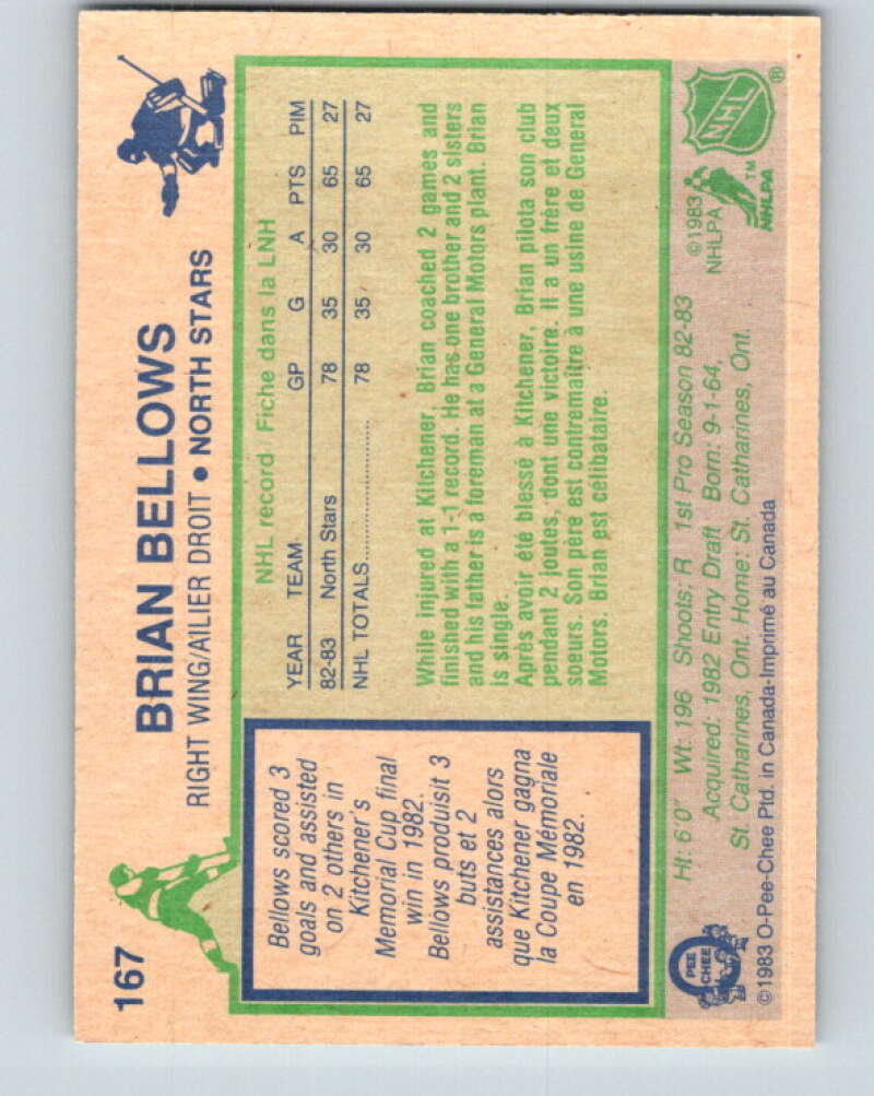 1983-84 O-Pee-Chee #167 Brian Bellows RC Rookie Minnesota North Stars V11717