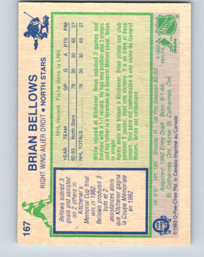 1983-84 O-Pee-Chee #167 Brian Bellows RC Rookie Minnesota North Stars V11718