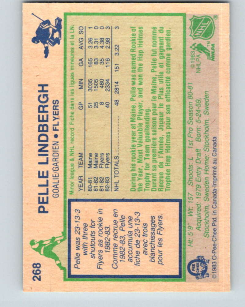 1983-84 O-Pee-Chee #268 Pelle Lindbergh RC Rookie Philadelphia Flyers V11725
