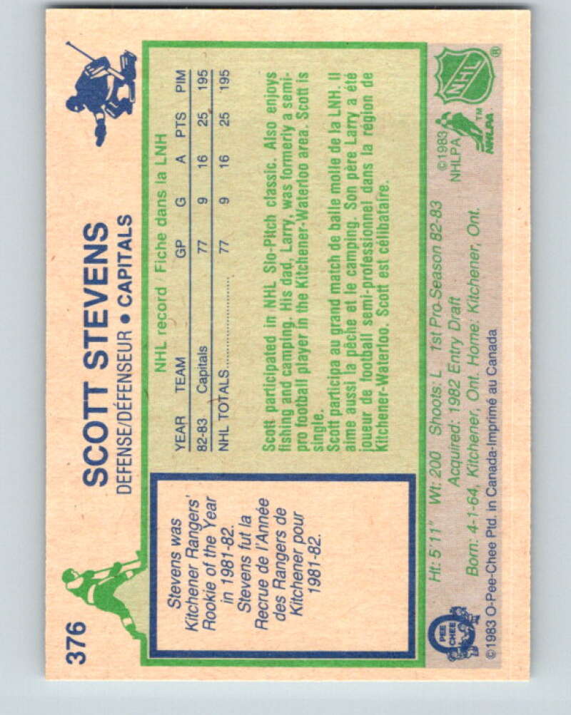 1983-84 O-Pee-Chee #376 Scott Stevens RC Rookie Washington Capitals V11727