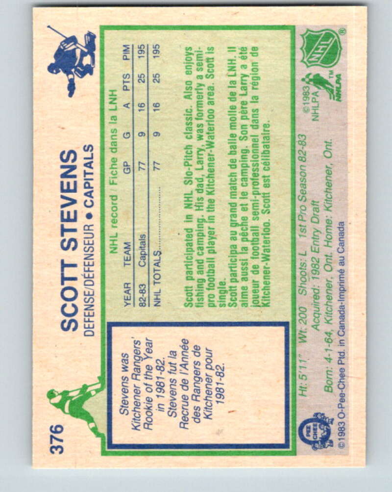 1983-84 O-Pee-Chee #376 Scott Stevens RC Rookie Washington Capitals V11729