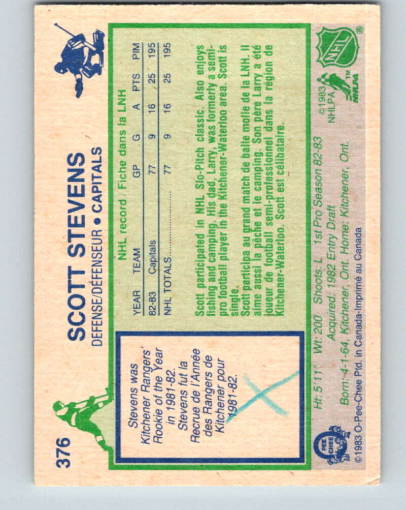 1983-84 O-Pee-Chee #376 Scott Stevens RC Rookie Washington Capitals V11730