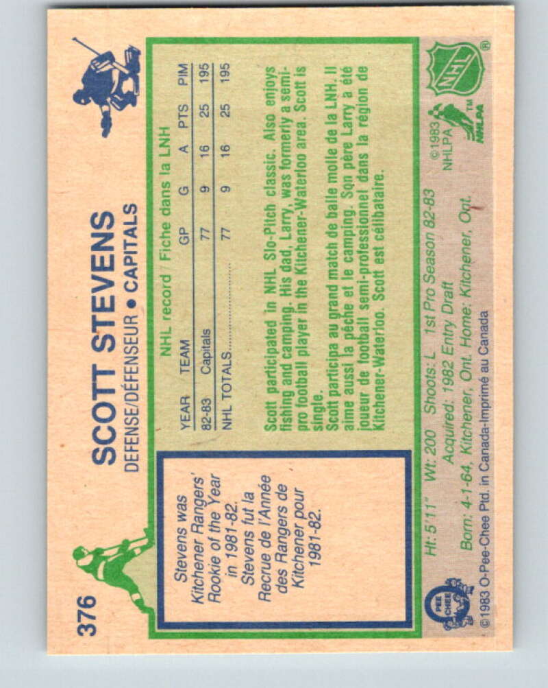 1983-84 O-Pee-Chee #376 Scott Stevens RC Rookie Washington Capitals V11731