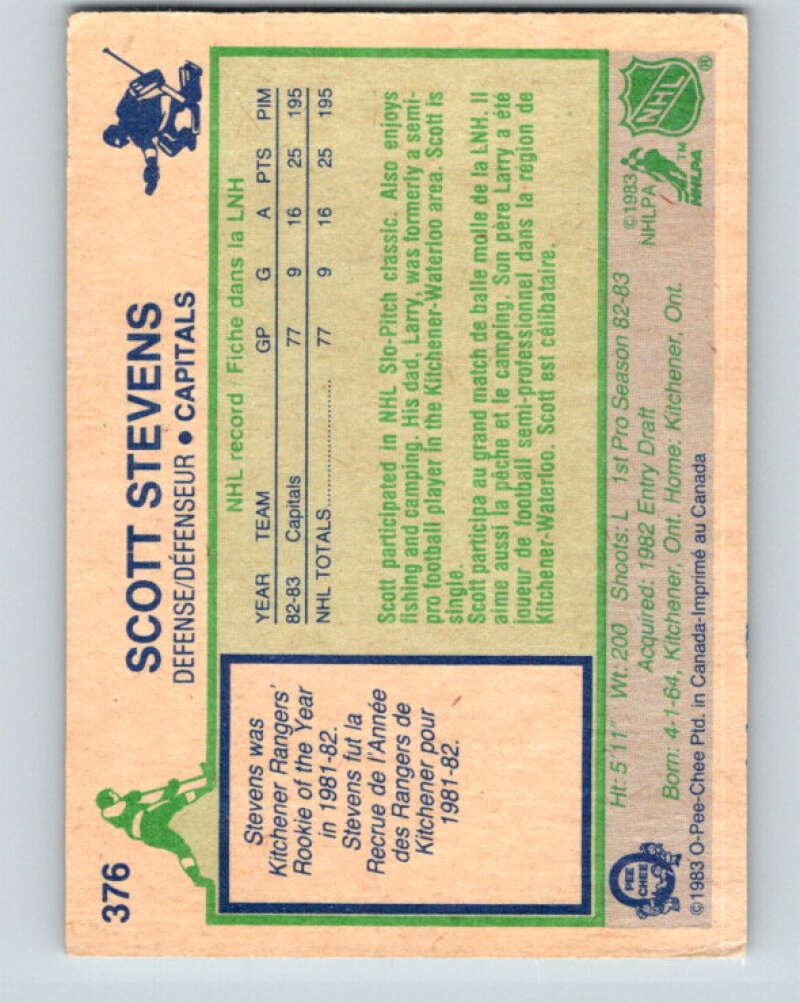 1983-84 O-Pee-Chee #376 Scott Stevens RC Rookie Washington Capitals V11733