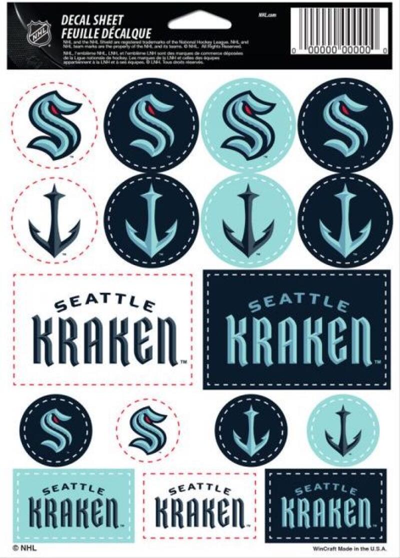 Seattle Kraken Vinyl Sticker Sheet 5"x7" Decals Licensed Authentic