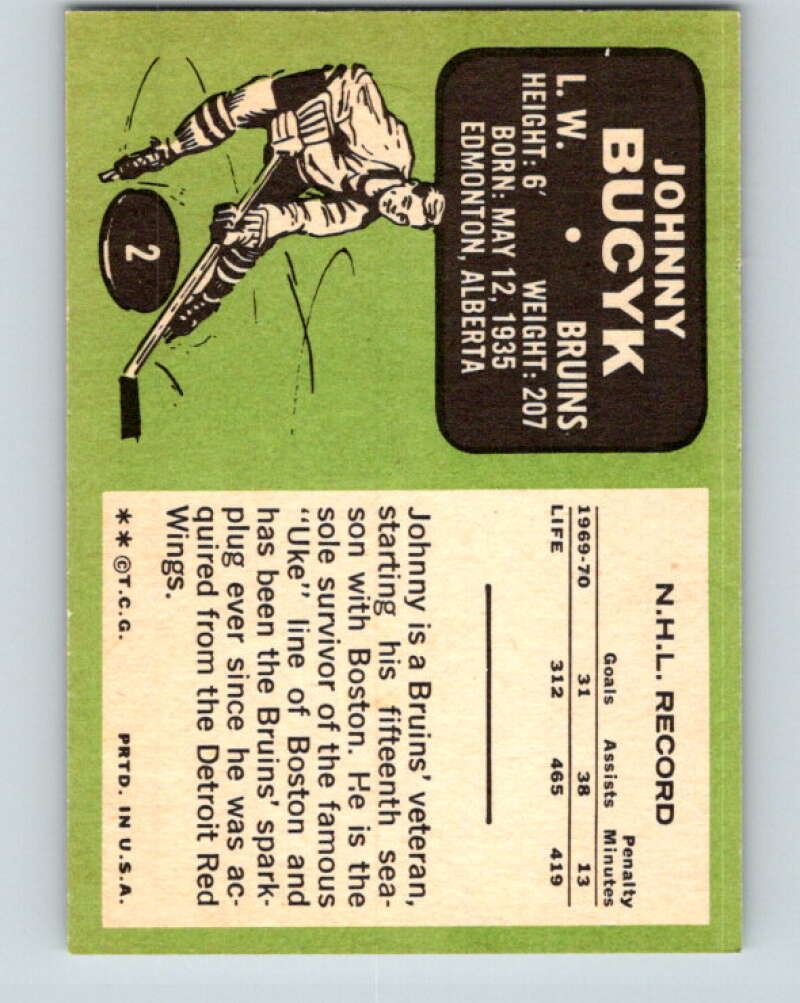1970-71 Topps NHL #2 Johnny Bucyk Boston Bruins V11734