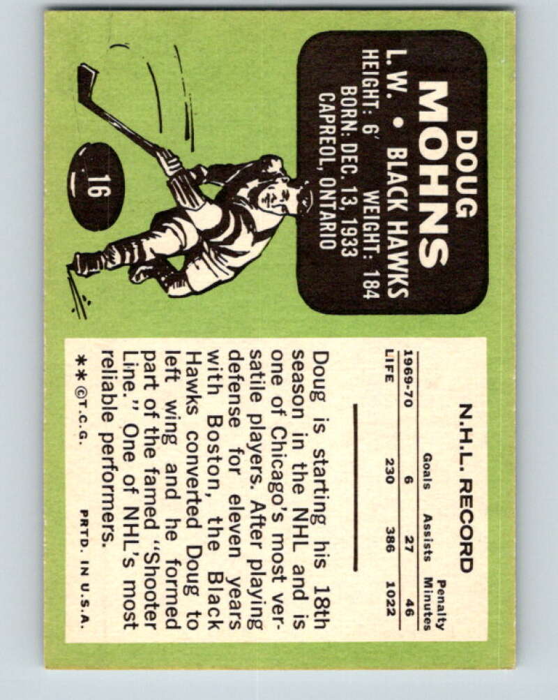 1970-71 Topps NHL #16 Doug Mohns Chicago Blackhawks V11739