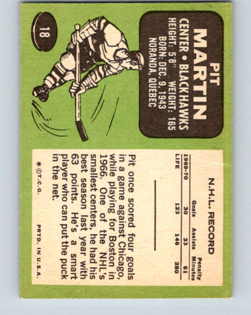 1970-71 Topps NHL #18 Pit Martin Chicago Blackhawks V11741