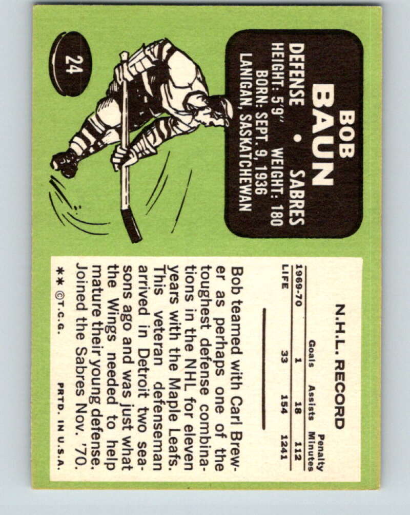 1970-71 Topps NHL #24 Bob Baun Toronto Maple Leafs V11745