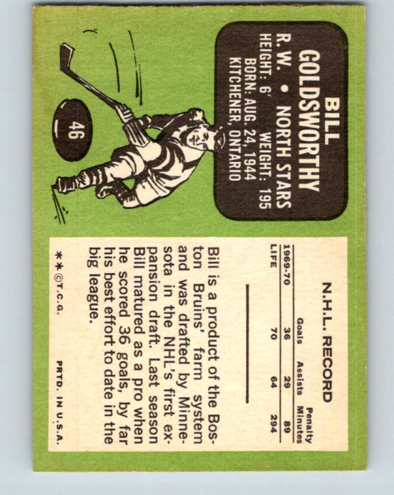 1970-71 Topps NHL #46 Bill Goldsworthy Minnesota North Stars V11751