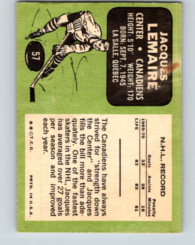 1970-71 Topps NHL #57 Jacques Lemaire Montreal Canadiens V11754